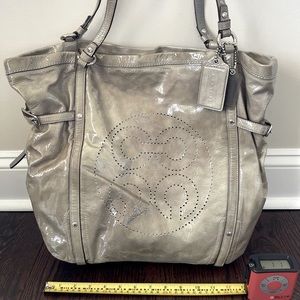 COACH Op Art Grey Patent Leather Tote